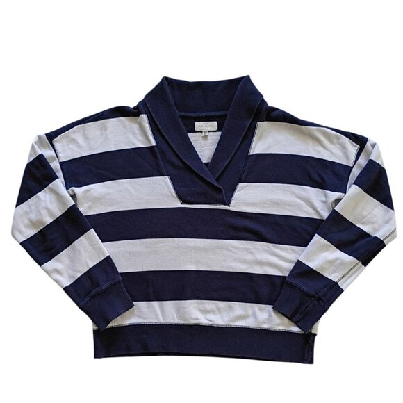 Lucky Brand Sweaters - Lucky Brand Women's Blue White Stripe Cotton Shawl Collar Sweater Size S